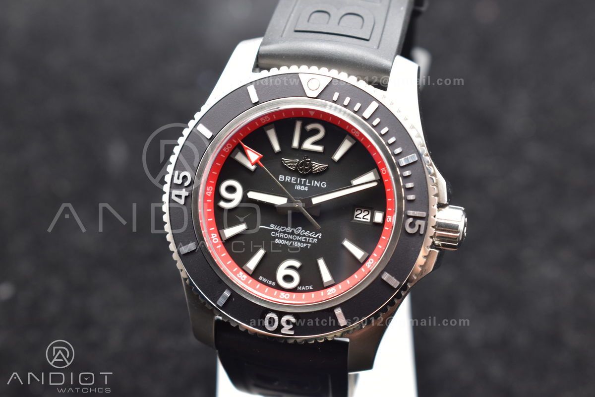 Superocean Automatic 44 BLSF 1:1 Best Edition Black Dial And Bezel With Orange Rehaut On Black Rubber Strap A2824